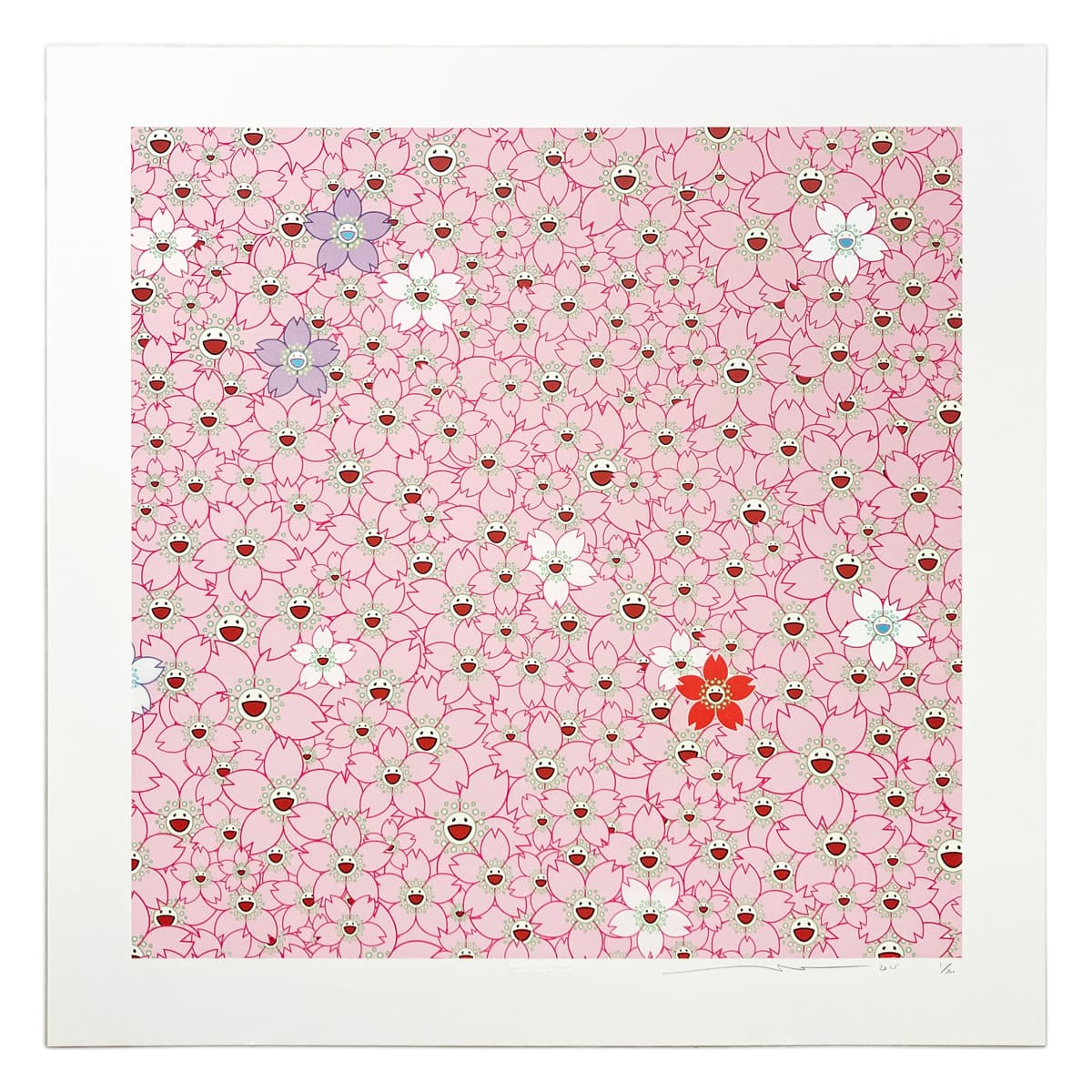 Murakami Limited Edition Print that is light pink with flowers
