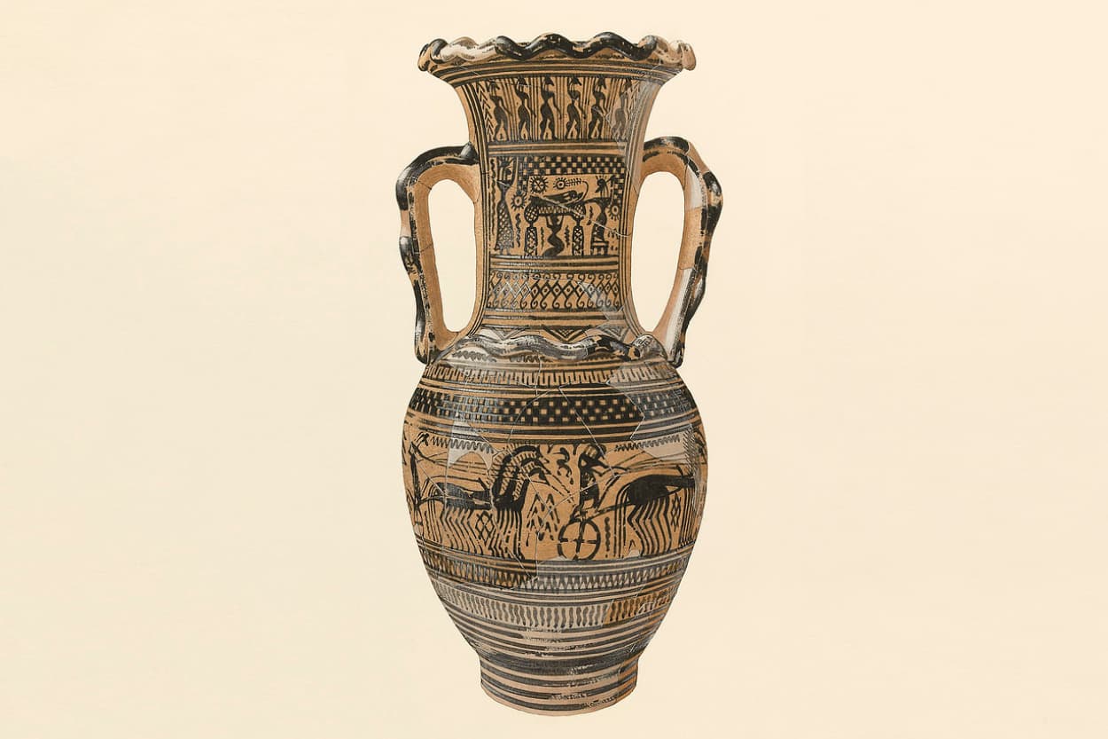 image of a watercolor depicting a Greek amphora