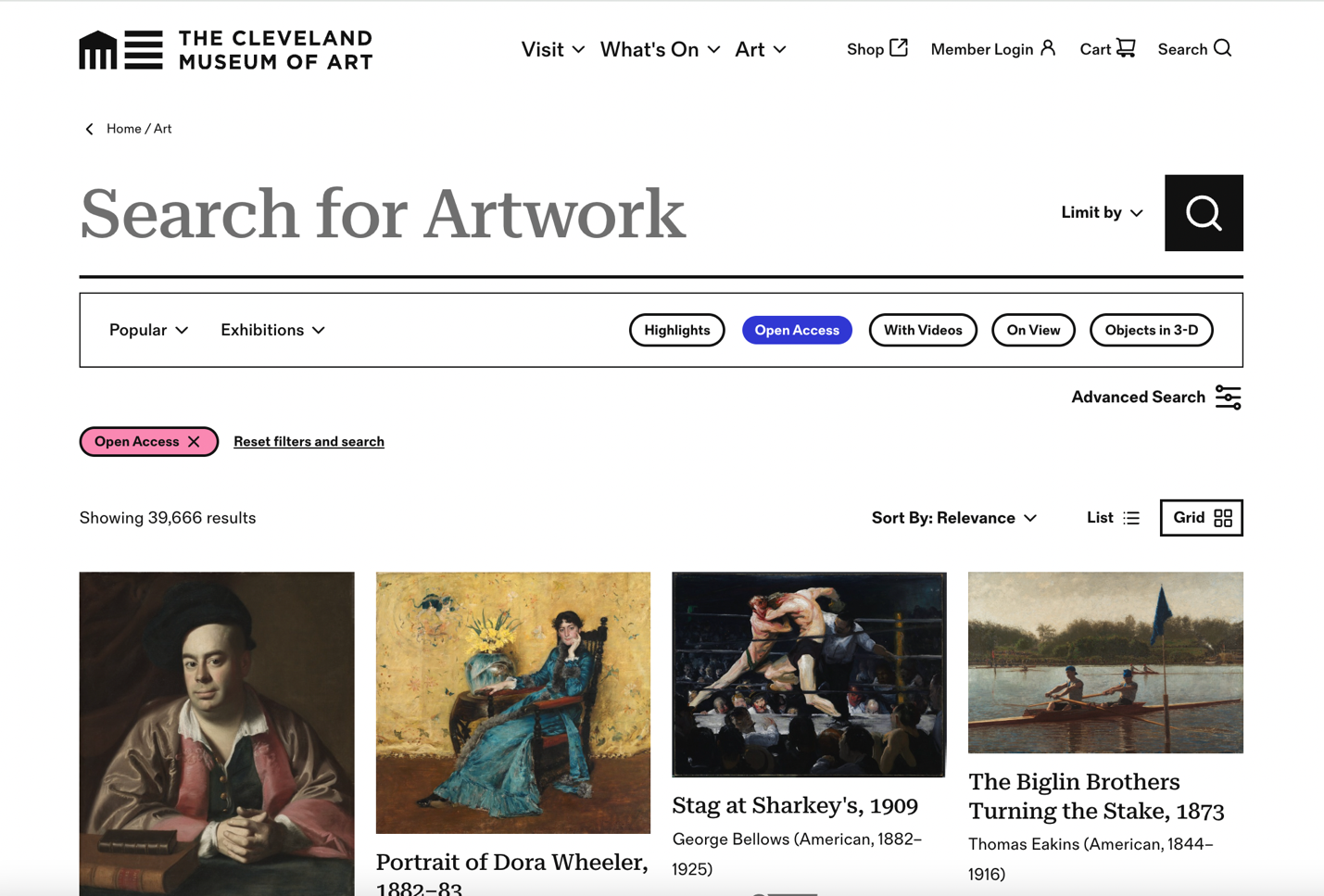 A screenshot of CMA's collection online