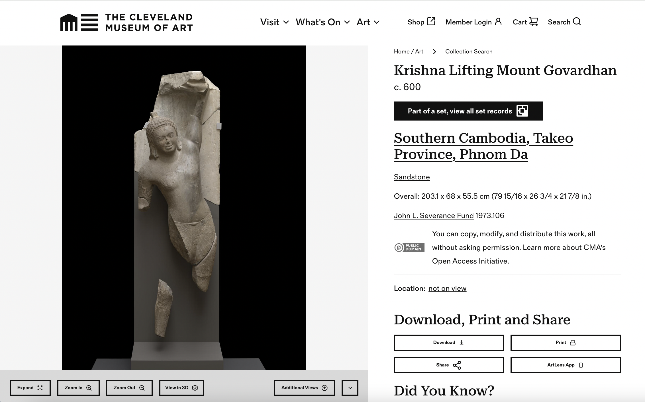 A screenshot of Krishna lifting mount Govardhan on CMA's collection online